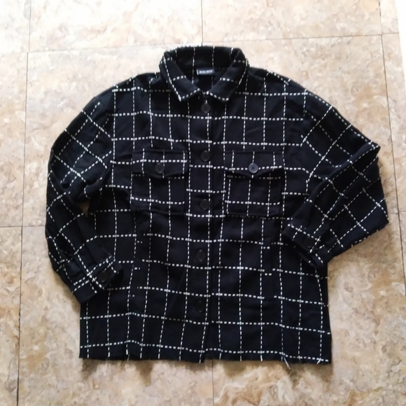 Miou Muse Black & White Grid Pattern Shacket, size Medium - Picture 1 of 7